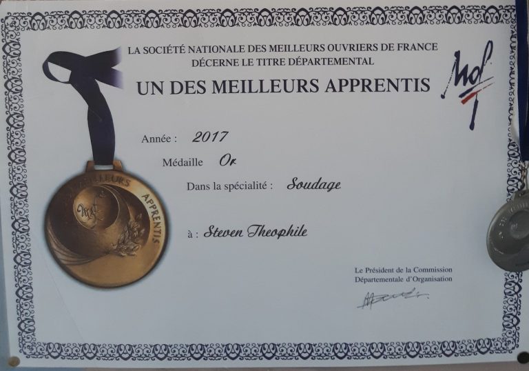 Meilleur apprenti du Languedoc Roussillon Steven THEOPHILE d’ACIERO Métallerie 