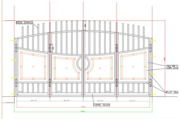 Projet 2D portail 4 vantaux acier et laiton